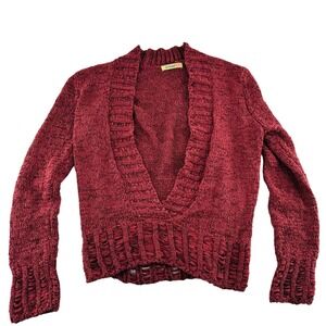 Stamp10 Red Knit Sweater Medium Cotton‎ & Polyester Womens Open Front